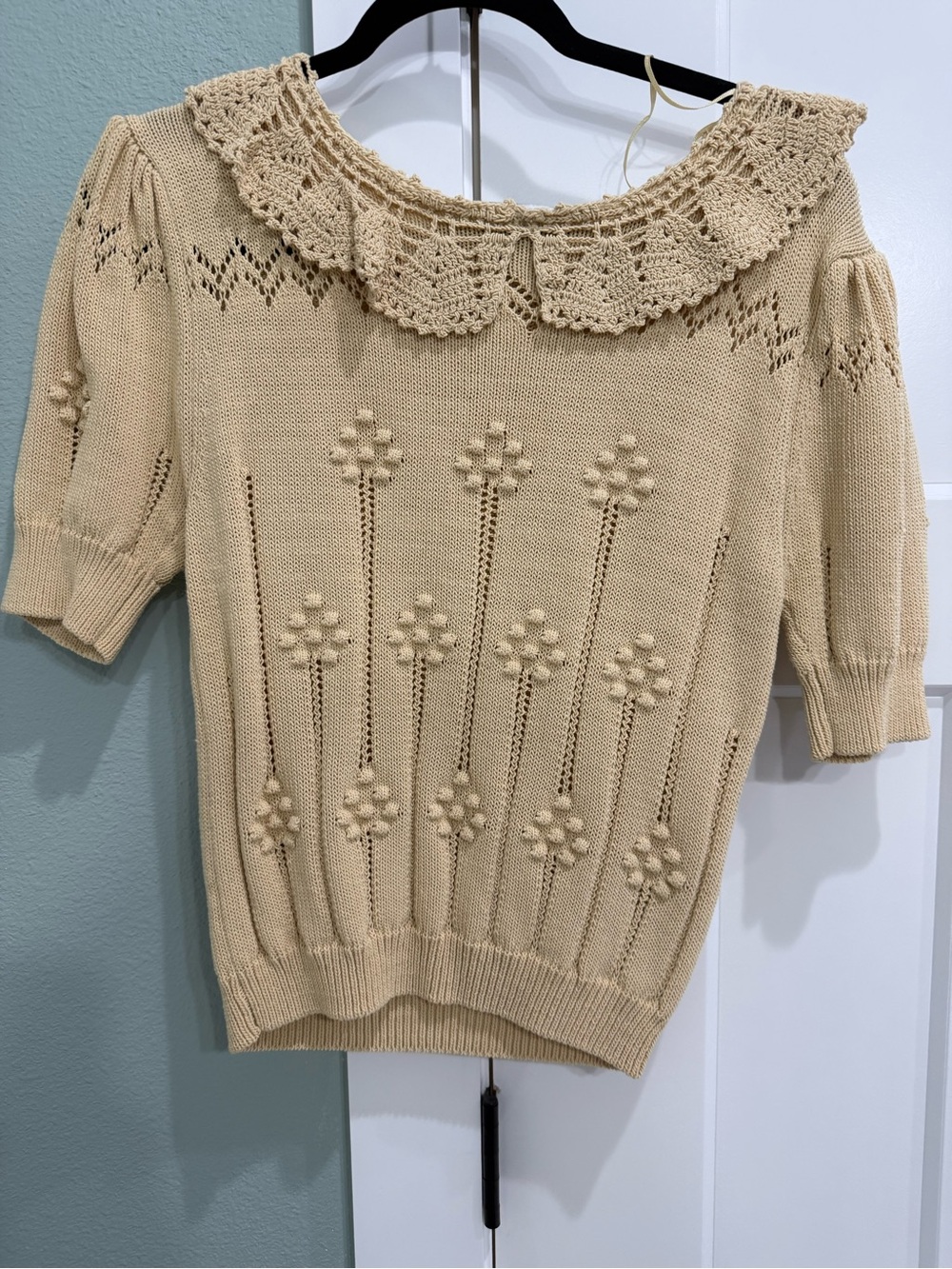 Zara Cream Crochet-Collar Knit Top